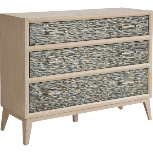 Kenan 3 Drawer Accent Hall Chest in Sand Wood, Emerald & Gold