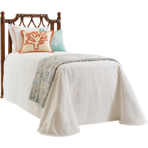 Island Breeze Headboard Only w/ Leather Wrapped Bent Rattan Panels in Carribean Sunset Finish (Twin)