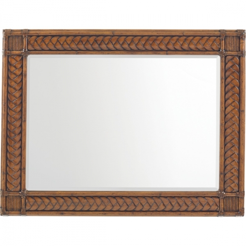 Sunrise Landscape Mirror in Decorative Braid Motif w/ Rattan Border