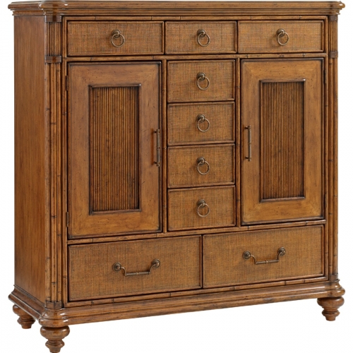 Balencia Gentleman's Chest with 9 Drawers & 2 Wood Framed Doors with Pencil Rattan Panels