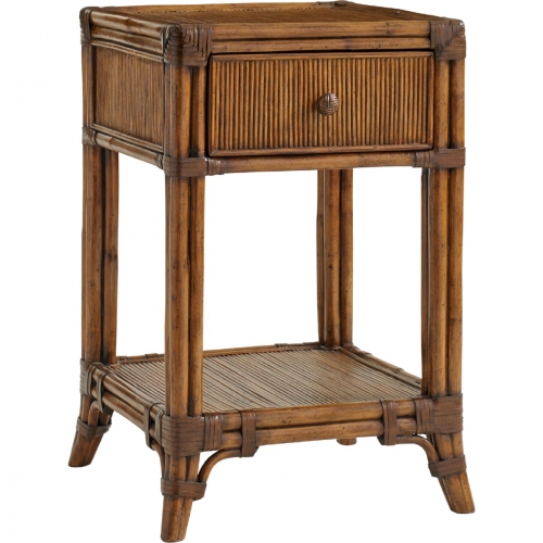 Del Sol Bedside Table w/ Leather Wrapped Pencil Rattan Drawer & 1 Shelf