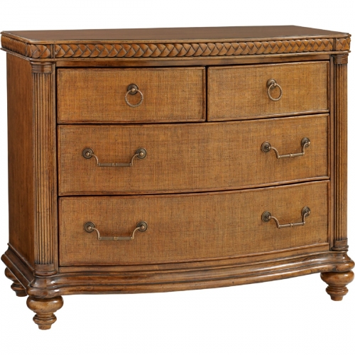 Silver Sands Bachelor's Chest w/ 4 Convex Woven Raffia Drawer Fronts & Carved Braided Top Molding