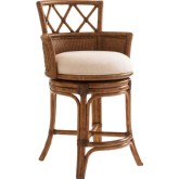 Kamala Bay Swivel Counter Stool w/ Herringbone Pattern Rattan Back & Sailcloth Fabric Seat