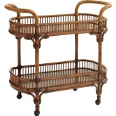 Veranda Bar Cart In Wrapped Rattan with 2 Coated Cocoa Shell Veneer Shelves