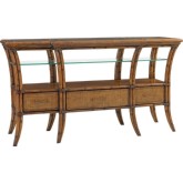 Oyster Reef Sideboard w/ Intricate Raffia Drawer Fronts & Sweeping Saber Legs