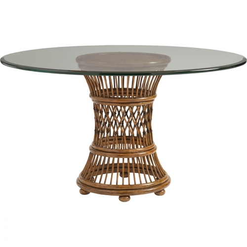 Aruba 48" Dining Table with Leather Wrapped Rattan Base & Glass Top