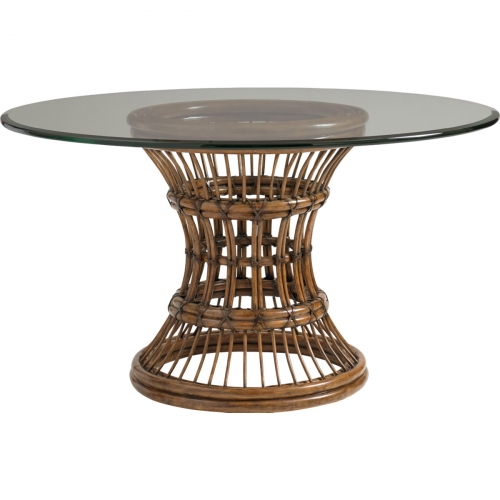 Latitude 60" Dining Table w/ Leather Wrapped Rattan Base & Glass Top