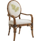 Gulfstream Oval Back Arm Dining Chair w/ Woven Palm Frond Pattern Front