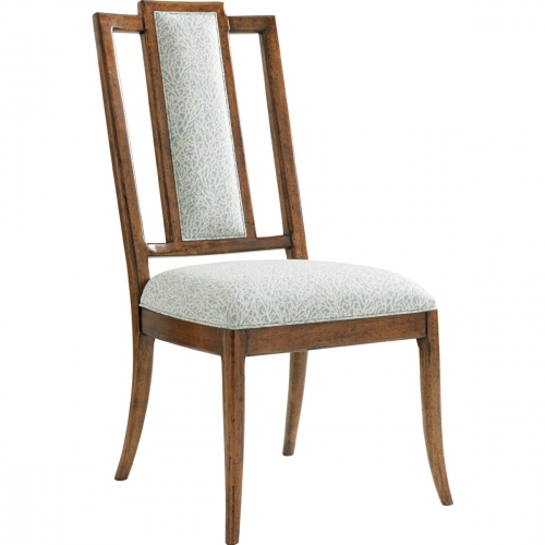 St. Barts Splat Back Side Dining Chair in Textured Coral Pattern Fabric