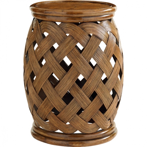 Hibiscus Round Accent Table w/ Crushed Bamboo Top on Shaped Woven Rattan Base