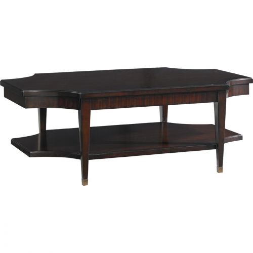 Richmond Rectangular Cocktail Table in Ribbon Stripe Mahogany Veneer w/ Ebony Inlay