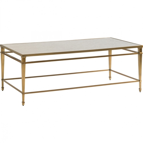 Millington Metal Cocktail Table in Antique Brass Finish w/ Antique Mirror Top