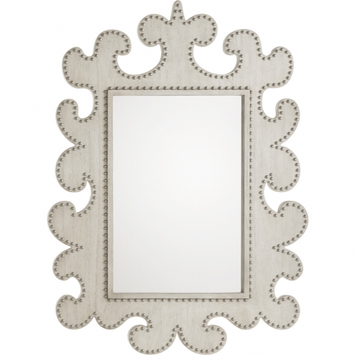 Hempstead Vertical Mirror in Oyster Shell Finish Wood & Nailhead