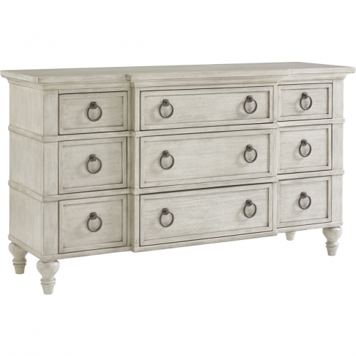 Barrett 9 Drawer Triple Dresser in Oyster Shell Finish Wood