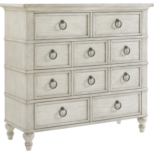 Fall River 10 Drawer Chest in Oyster Shell Finish Wood