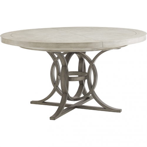 Calerton 58" Round to 80" Oval Dining Table in Oyster Shell Wood & Metal