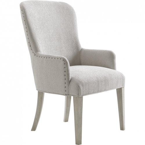 Baxter Dining Arm Chair in Shell Wood & Gray Ivory Fabric (Set of 2)