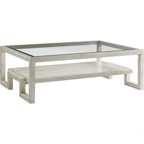 Saddlebrook Cocktail Coffee Table in Oyster Shell Wood & Glass