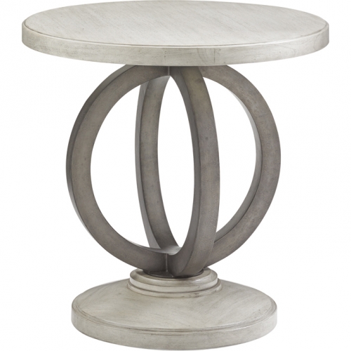 Hewlett Round Side Table in Oyster Shell Wood & Metal