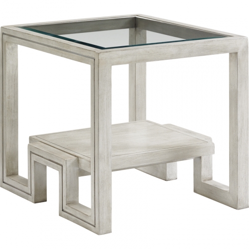 Harper End Table in Oyster Shell Wood & Glass