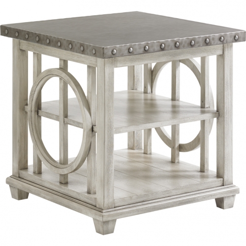 Lewiston Lamp End Table in Oyster Shell Wood & Burnished Stainless