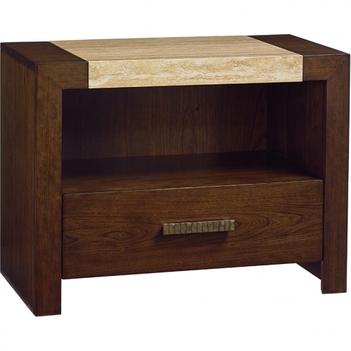 Graysby Nightstand in Silver Travertine & Wood