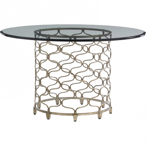 Bollinger 54" Round Dining Table in Silver Leaf Metal & Glass