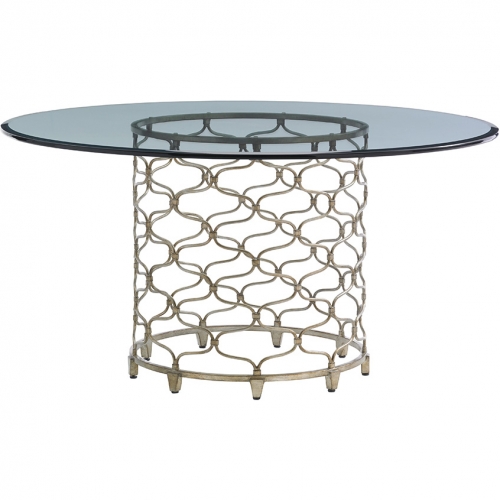 Bollinger 60" Round Dining Table in Silver Leaf Metal & Glass