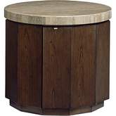 Glendora Drum Table in Silver Travertine & Mocha Cherry