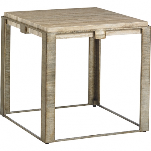 Stone Canyon End Table in Silver Travertine & Silver Leaf Metal