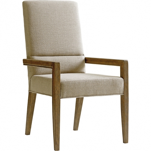 Metro Dining Arm Chair in Taupe Gray Wood & Dove Gray Fabric (Set of 2)