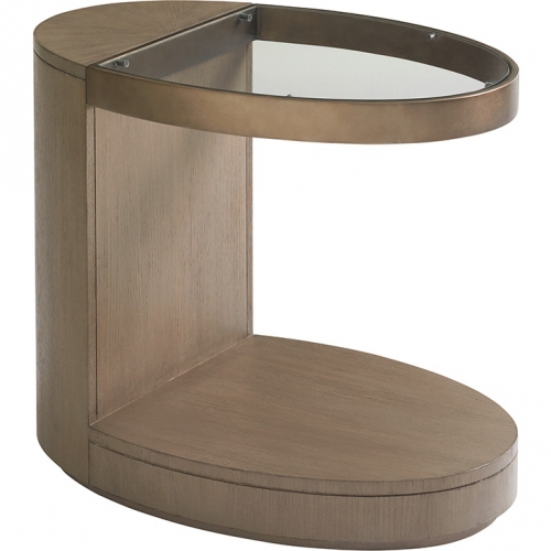 Highball Oval End Table in Taupe Gray Wood & Glass