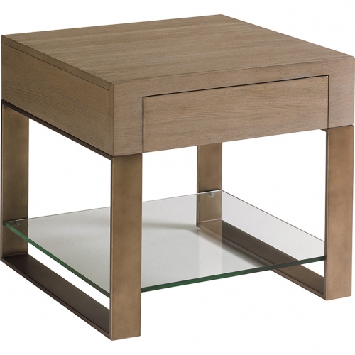 Empire Square End Table in Taupe Gray Wood & Glass