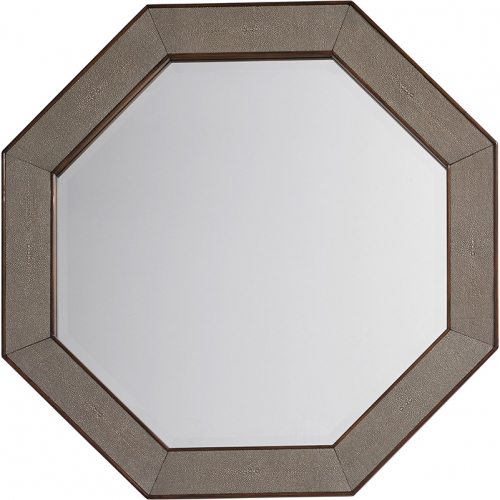 Riva Octagonal Mirror in Taupe Faux Shagreen & Mocha Walnut