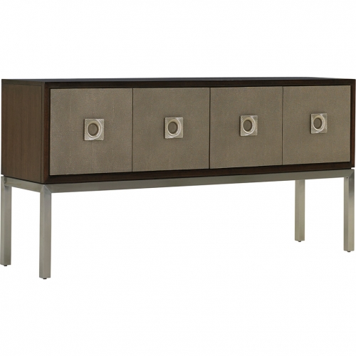 Glenroy Sideboard in Taupe Faux Shagreen, Walnut & Stainless