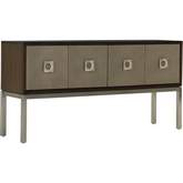 Glenroy Sideboard in Taupe Faux Shagreen, Walnut & Stainless