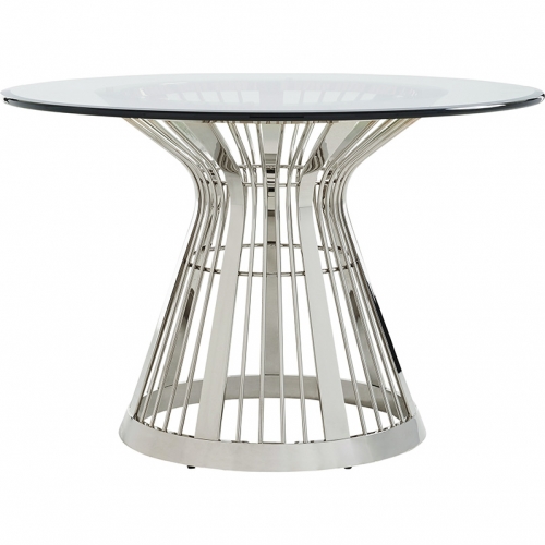 Riviera 48" Round Dining Table in Stainless Steel & Glass