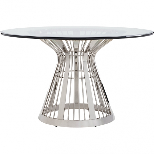 Riviera 54" Round Dining Table in Stainless Steel & Glass