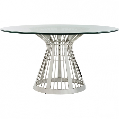 Riviera 60" Round Dining Table in Stainless Steel & Glass