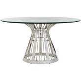 Riviera 60" Round Dining Table in Stainless Steel & Glass