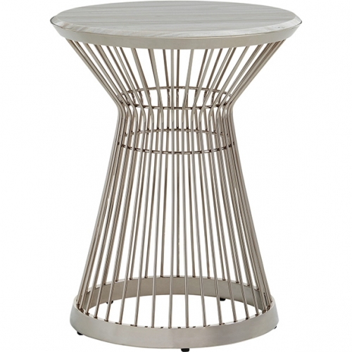 Martini End Table in Silver White Marble & Platinum Stainless Steel