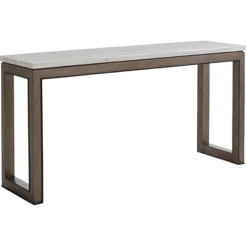 Vernay Console Table in Polished Silver White Marble & Gray Wood