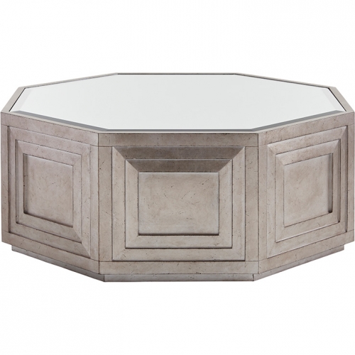 Rochelle Octagonal Cocktail Table in Silver Leaf & Mirror