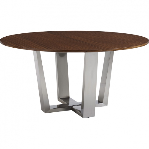 Mandara 60" Round Dining Table in Hazelnut Zebrano Veneer & Stainless