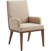 Marino Dining Arm Chair in Ivory Taupe Fabric & Wood (Set of 2)