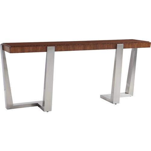 Langston Console Table in Hazelnut Zebrano Veneer & Brushed Stainless