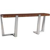 Langston Console Table in Hazelnut Zebrano Veneer & Brushed Stainless