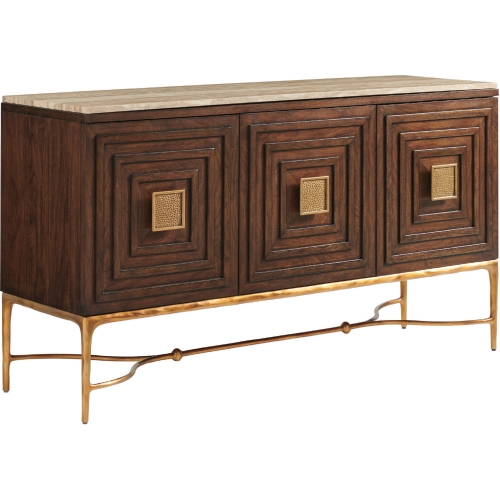 Tiburon Sideboard in Brown Travertine, Gold & Walnut Finish