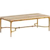 Menlo Park Cocktail Coffee Table in Brown Travertine & Brass