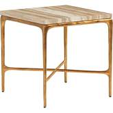 Menlo Park Metal End Table in Brown Travertine & Brass